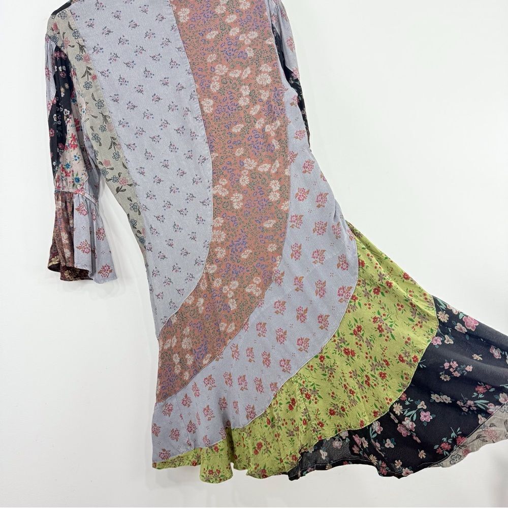 Young Threads Earth Tone Complimentary Asymetrical Floral Patchwork Ruffle Dress - Picture 11 of 16